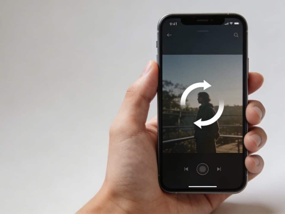 main tenant smartphone vertical montrant video en boucle
