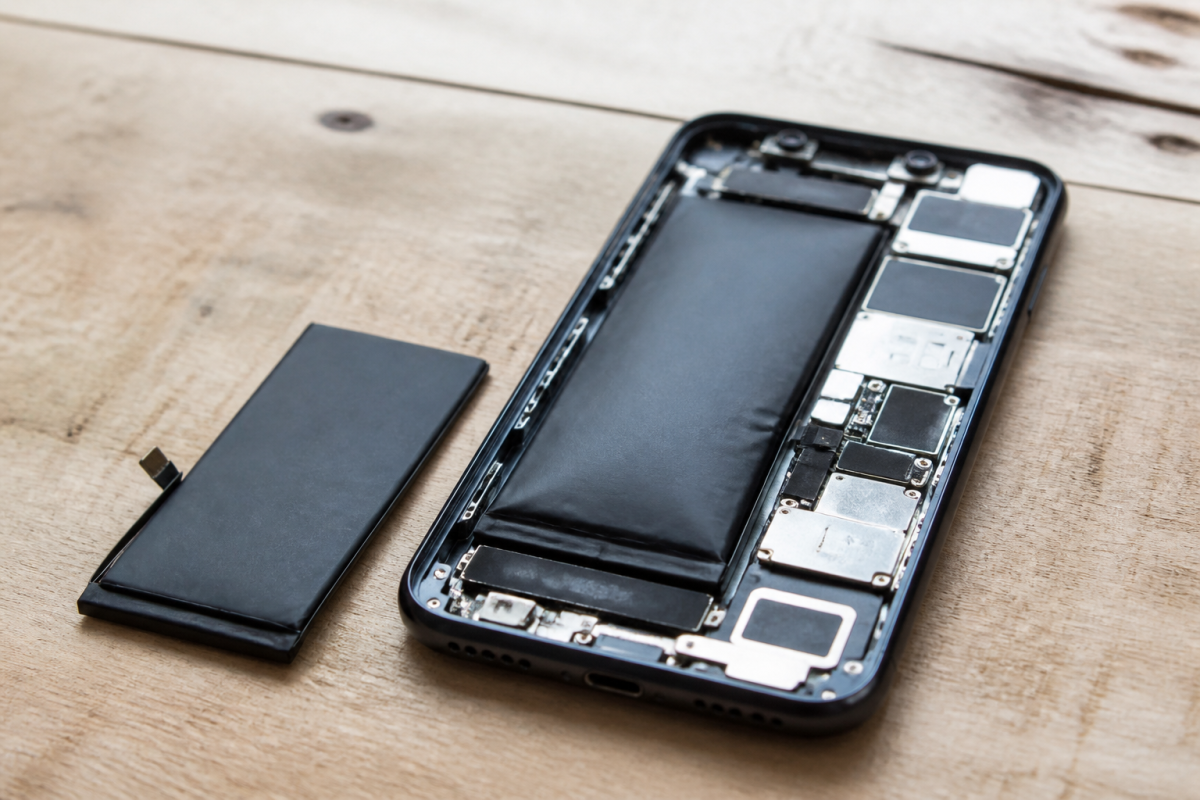 Batterie epuisee remplacee dans iPhone ouvert