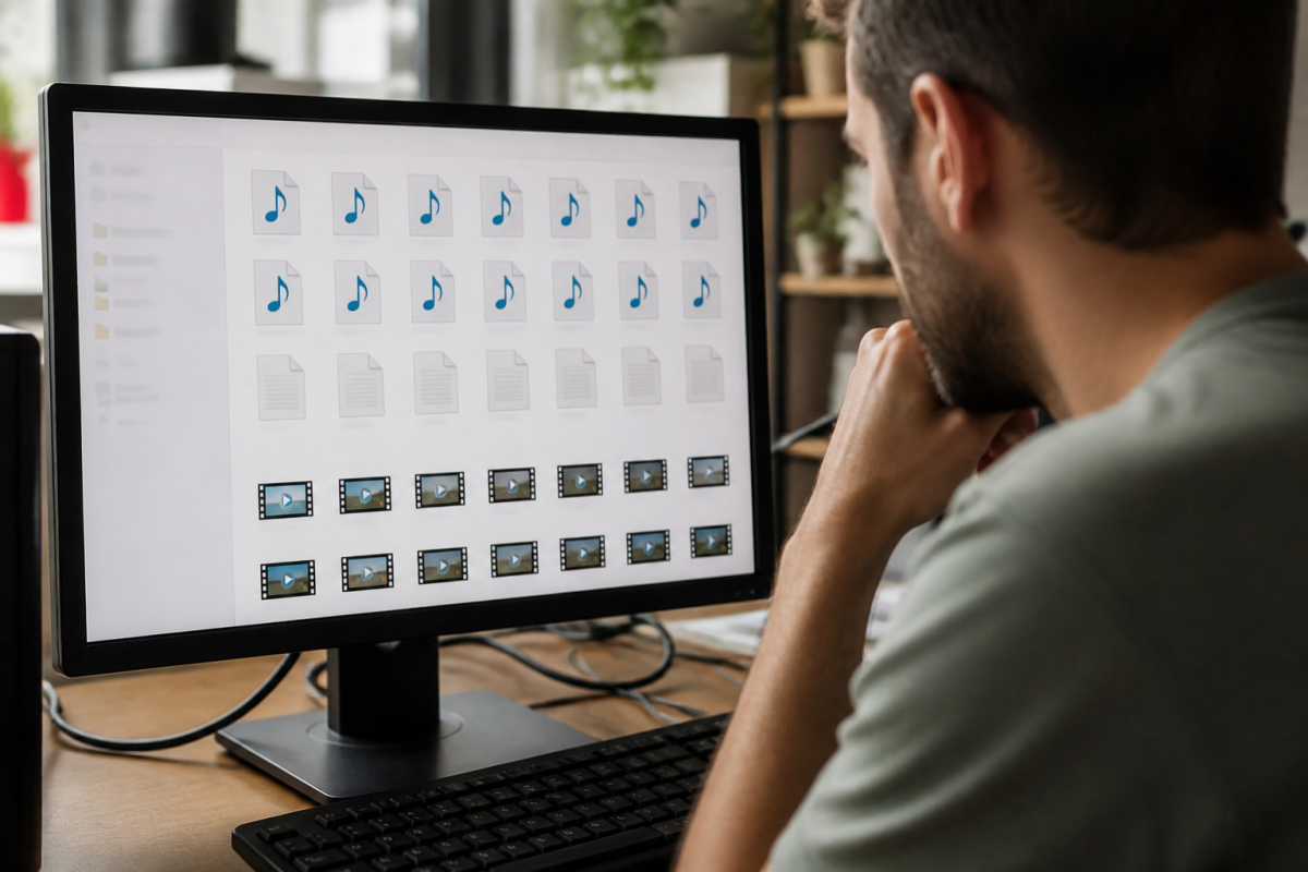 Icones fichiers audio mp3 wav video sur ecran