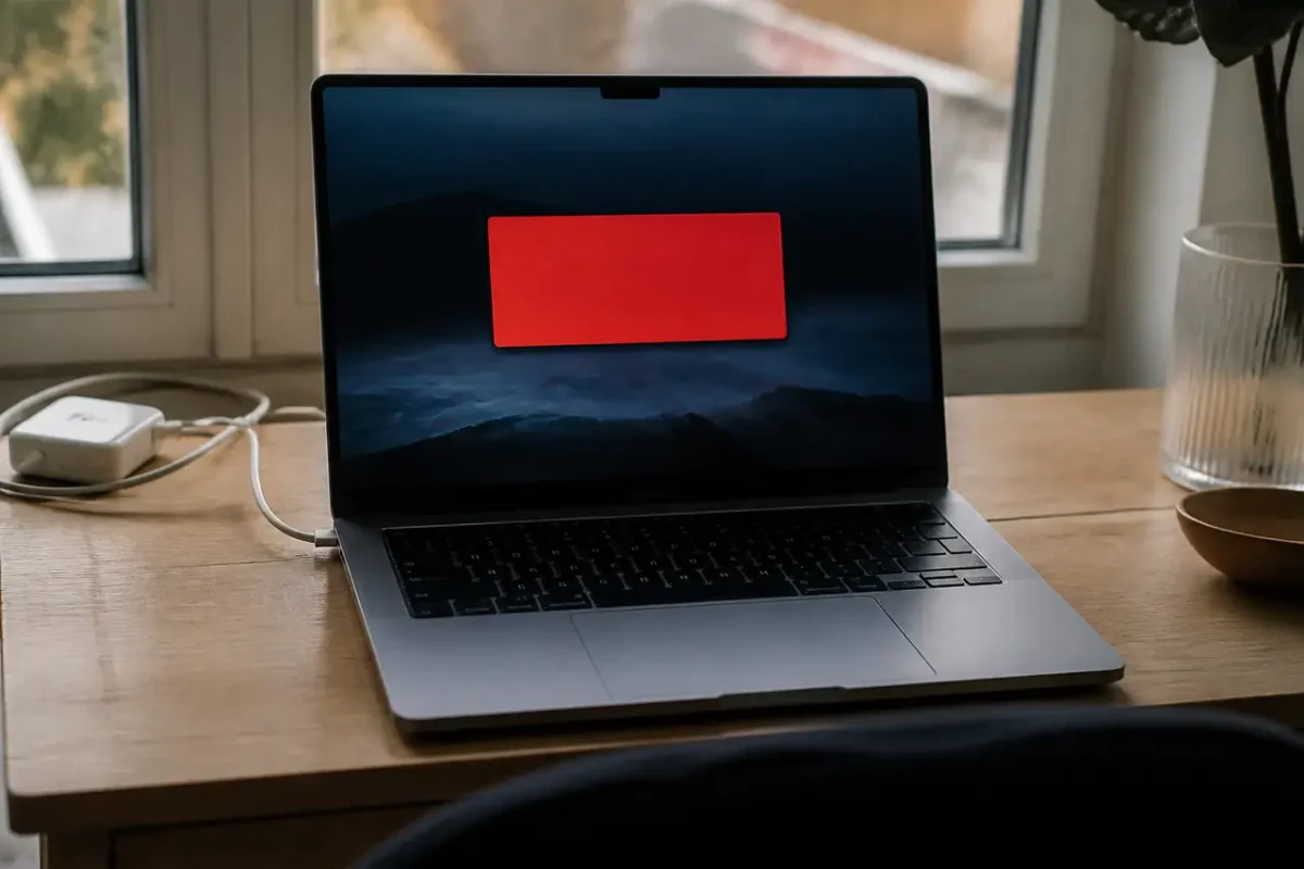 Ordinateur portable affichant une boite de dialogue rouge